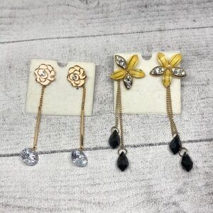 Bundle lot 2 NEW long dangle elegant statement flower chain earrings dressy.